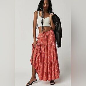Free People Floral Coral Maxi Skirt